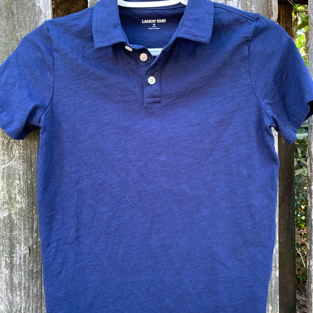 Lands End Boys Navy Polo Shirt M 10-12 Like New